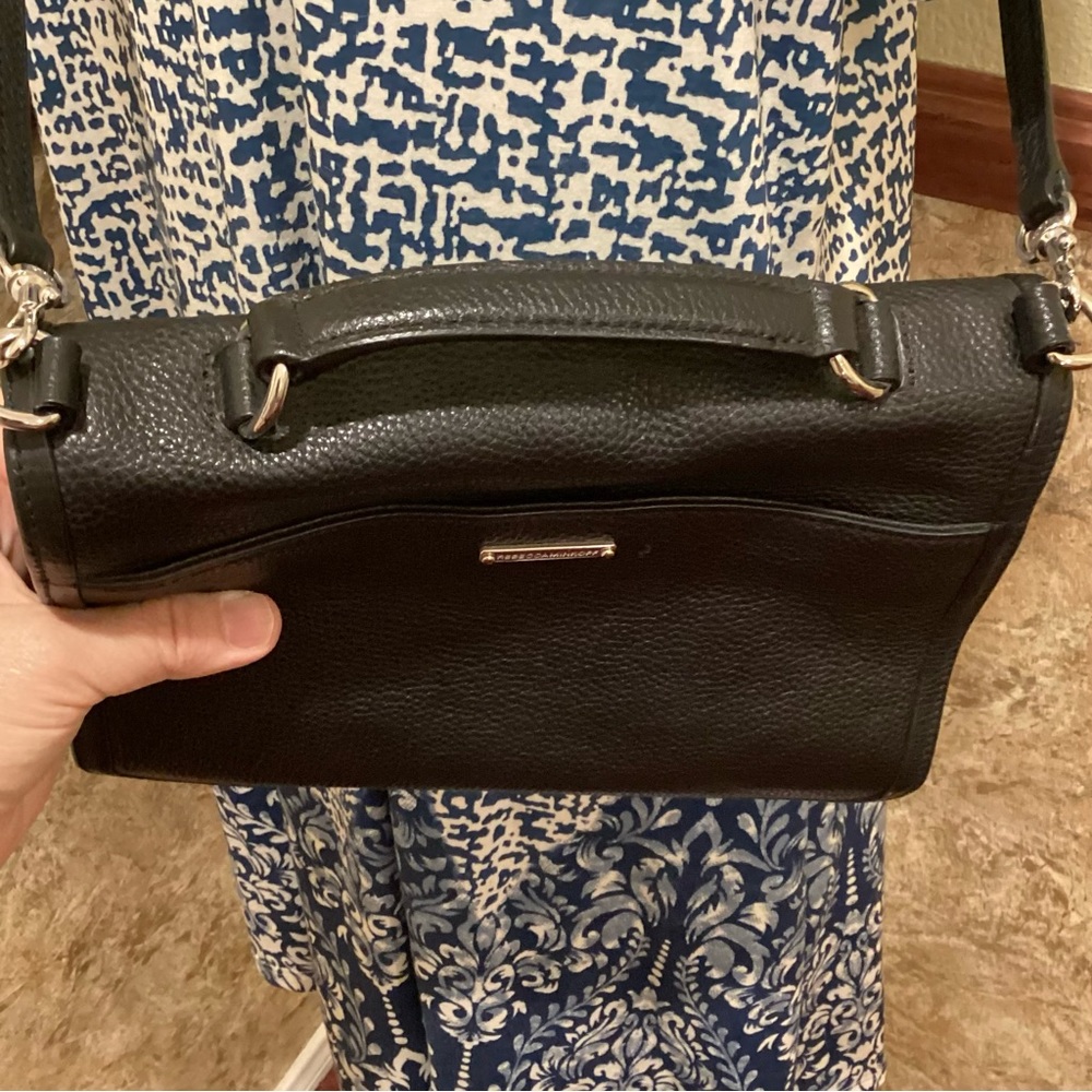 REBECCA MINKOFF Bowery Top Handle Leather Crossbody Bag Black Tailored Handbag - Picture 5 of 10